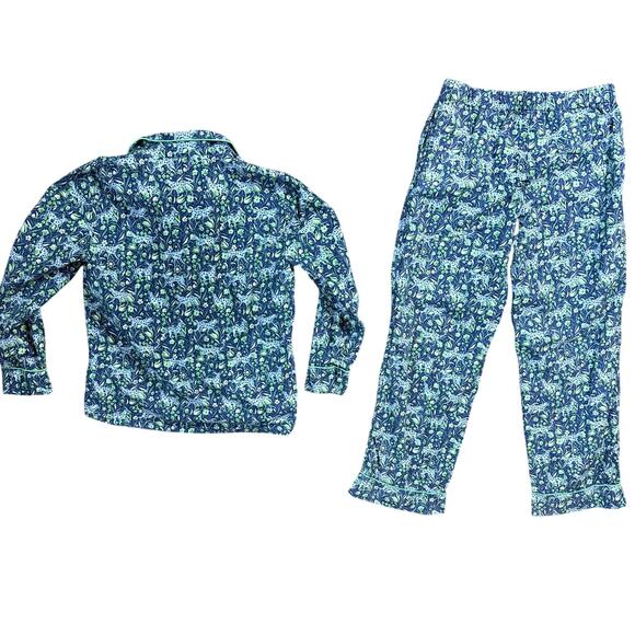 J.Crew Long-sleeve Cotton Poplin Pajama Set in Blue Fauna Floral Size Small - Picture 2 of 10
